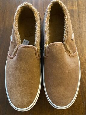 Vans Classic Slip On Sherpa Faux Fur Tan Suede Shoes (10)